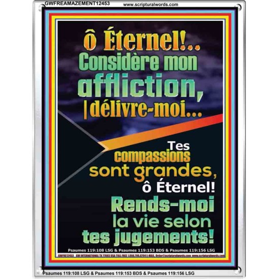 Tes compassions sont grandes, ô Éternel! Rends-moi la vie selon tes jugements! Cadre acrylique chrétien juste vivant (GWFREAMAZEMENT12453) 