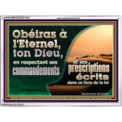 Obéiras à l'Eternel, ton Dieu, en respectant ses commandements et ses prescriptions Art mural avec grand cadre en acrylique et écritures (GWFREAMBASSADOR11502) "48X32"