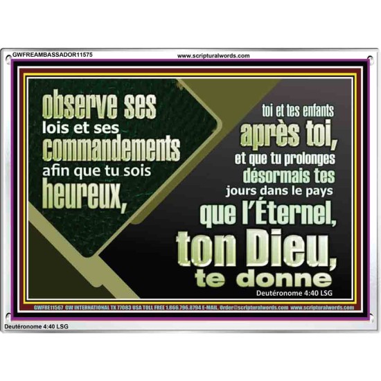 tes jours dans le pays que l'Éternel, ton Dieu, te donne. Cadre acrylique mural pour toilettes (GWFREAMBASSADOR11575) 