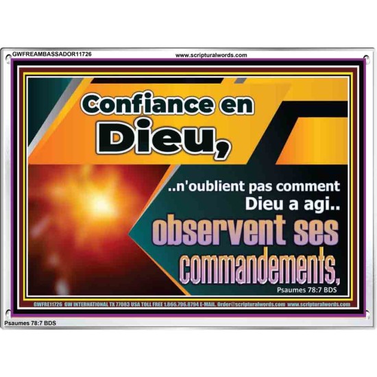 Confiance en Dieu,..observent ses commandements. Cadre acrylique pour chambre d'enfant (GWFREAMBASSADOR11726) 