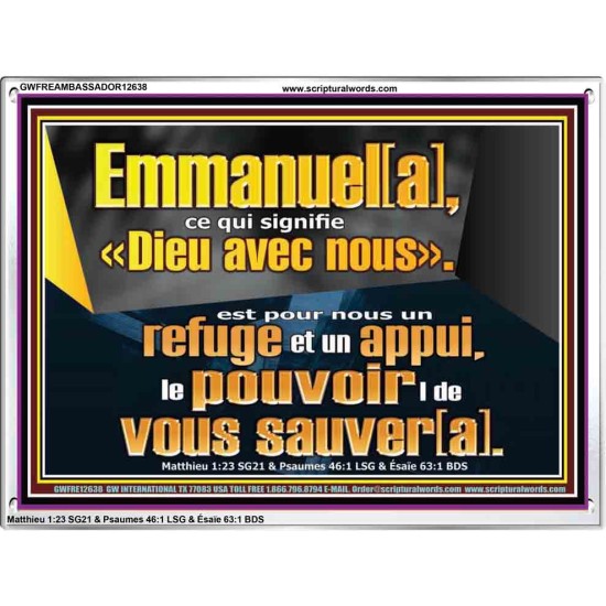 Emmanuel[a], ce qui signifie «Dieu avec nous». le pouvoir |de vous sauver[a]. Art mural avec grand cadre en acrylique et écritures (GWFREAMBASSADOR12638) 