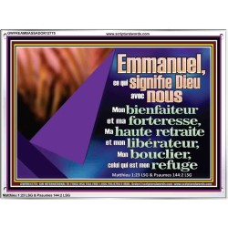 Emmanuel, ce qui signifie Dieu avec nous....Mon bienfaiteur et mon libérateur. Cadre acrylique scriptural unique (GWFREAMBASSADOR12775) "48X32"
