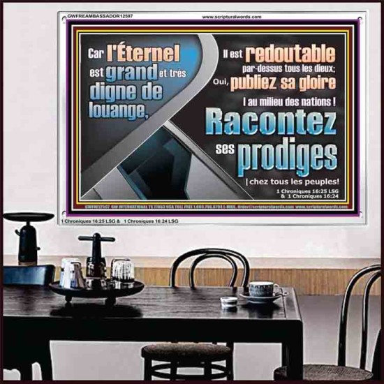 L'Éternel est grand et très digne de louange, Il est redoutable par-dessus tous les dieux; Cadre acrylique d'œuvres d'art chrétiennes personnalisées (GWFREAMBASSADOR12597) 