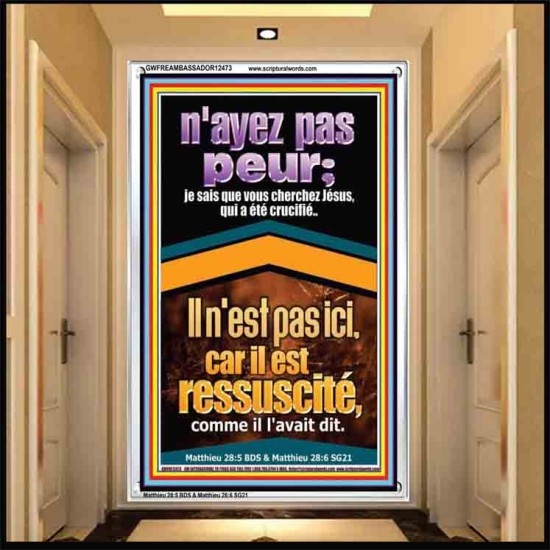 je sais que vous cherchez Jésus, qui a été crucifié..Il n'est pas ici, car il est ressuscité, comme il l'avait dit. Cadres acryliques versets bibliques en ligne (GWFREAMBASSADOR12473) 