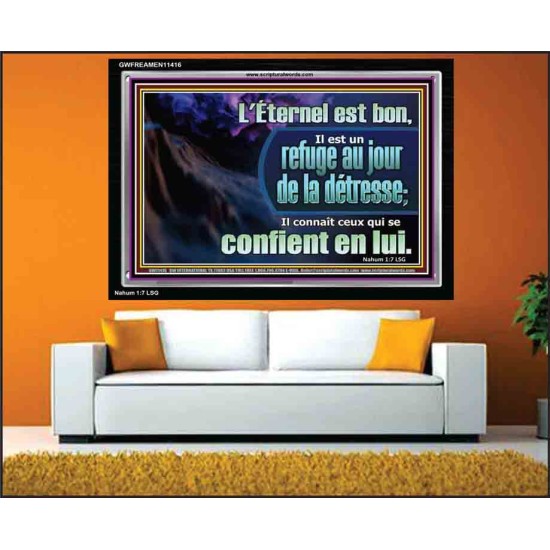 L'Éternel est un refuge au jour de la détresse. Cadre acrylique mural sanctuaire (GWFREAMEN11416) 