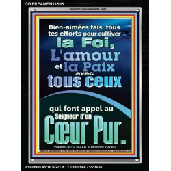 Fais tous tes efforts pour cultiver la foi, l'amour et la paix.  Cadre acrylique versets bibliques pour la maison (GWFREAMEN11595) 