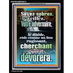 Soyez sobres, veillez. Votre adversaire, le diable, rôde comme un lion rugissant, cherchant qui il dévorera. Cadre acrylique pour chambre d'enfant (GWFREAMEN9618) 