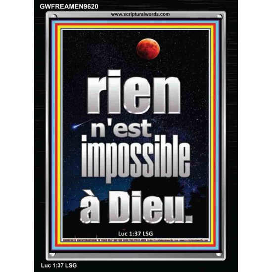 Car rien n'est impossible à Dieu. Cadre acrylique d'art mural inspirant ultime (GWFREAMEN9620) 