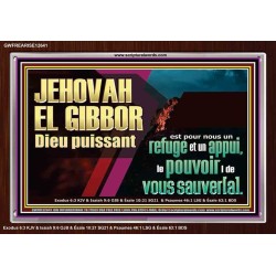 JEHOVAH EL GIBBOR Dieu puissant le pouvoir |de vous sauver[a]. Tableau d'art mural inspirant ultime (GWFREARISE12641) "33X25"