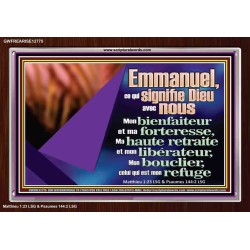 Emmanuel, ce qui signifie Dieu avec nous....Mon bienfaiteur et mon libérateur. Cadre acrylique scriptural unique (GWFREARISE12775) "33X25"