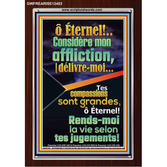 Tes compassions sont grandes, ô Éternel! Rends-moi la vie selon tes jugements! Cadre acrylique chrétien juste vivant (GWFREARISE12453) 