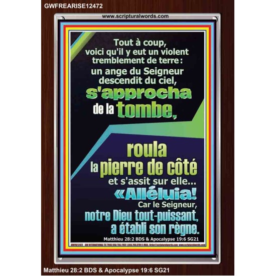 un violent tremblement de terre: un ange du Seigneur descendit du ciel, Cadre Acrylique Verset Biblique en ligne (GWFREARISE12472) 