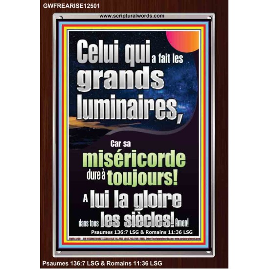 Celui qui a fait les grands luminaires, Cadre acrylique d'art mural chrétien contemporain (GWFREARISE12501) 