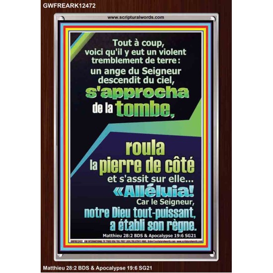 un violent tremblement de terre: un ange du Seigneur descendit du ciel, Cadre Acrylique Verset Biblique en ligne (GWFREARK12472) 