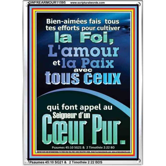 Fais tous tes efforts pour cultiver la foi, l'amour et la paix.  Cadre acrylique versets bibliques pour la maison (GWFREARMOUR11595) 