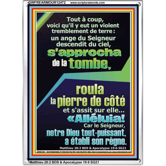 un violent tremblement de terre: un ange du Seigneur descendit du ciel, Cadre Acrylique Verset Biblique en ligne (GWFREARMOUR12472) 