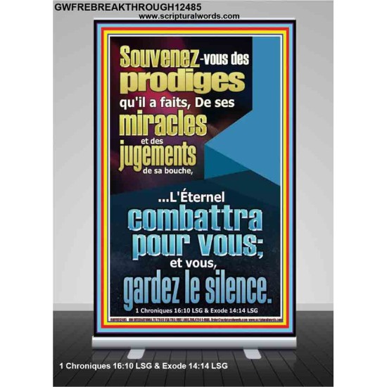 Souvenez-vous des prodiges qu'il a faits, De ses miracles et des jugements de sa bouche. Bannière pop-up unique en versets bibliques (GWFREBREAKTHROUGH12485) 