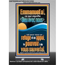 Emmanuel[a], ce qui signifie «Dieu avec nous». Bannière pop-up pour chambre d'enfant (GWFREBREAKTHROUGH12530) "31X84"