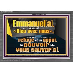 Emmanuel[a], ce qui signifie «Dieu avec nous». le pouvoir |de vous sauver[a]. Art mural avec grand cadre en acrylique et écritures (GWFREEXALT12638) "33x25"