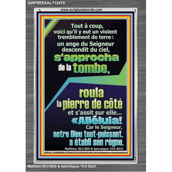 un violent tremblement de terre: un ange du Seigneur descendit du ciel, Cadre Acrylique Verset Biblique en ligne (GWFREEXALT12472) 