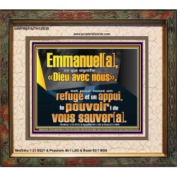Emmanuel[a], ce qui signifie «Dieu avec nous». le pouvoir |de vous sauver[a]. Grand art mural scriptural encadré (GWFREFAITH12638) 