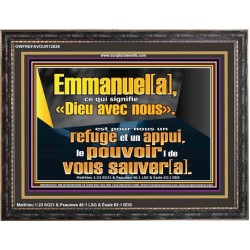 Emmanuel[a], ce qui signifie «Dieu avec nous». le pouvoir |de vous sauver[a]. Grand art mural scriptural encadré (GWFREFAVOUR12638) "45X33"