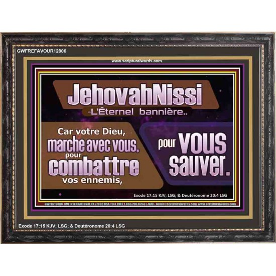 Dieu marche avec vous, pour combattre vos ennemis, pour vous sauver. Cadre en bois unique Power Bible (GWFREFAVOUR12806) 