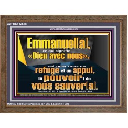 Emmanuel[a], ce qui signifie «Dieu avec nous». le pouvoir |de vous sauver[a]. Grand art mural scriptural encadré (GWFREF12638) "45X33"
