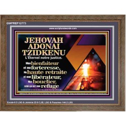 JEHOVAH ADONAI TZIDKENU L'Éternel notre justice....Mon bienfaiteur et ma forteresse, Cadre scripturaire unique (GWFREF12773) "45X33"