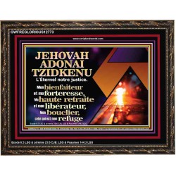 JEHOVAH ADONAI TZIDKENU L'Éternel notre justice....Mon bienfaiteur et ma forteresse, Cadre scripturaire unique (GWFREGLORIOUS12773) "45X33"