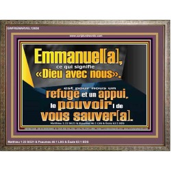 Emmanuel[a], ce qui signifie «Dieu avec nous». le pouvoir |de vous sauver[a]. Grand art mural scriptural encadré (GWFREMARVEL12638) "36X31"