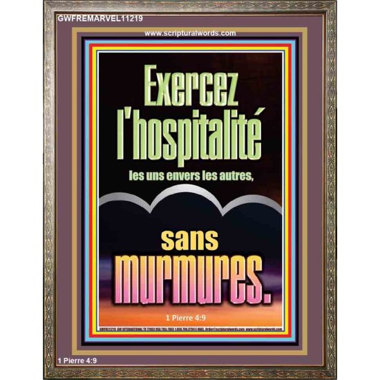 Exercez l'hospitalité les uns envers les autres, sans murmures. Tableau d'art et de décoration biblique (GWFREMARVEL11219) 