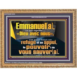 Emmanuel[a], ce qui signifie «Dieu avec nous». le pouvoir |de vous sauver[a]. Grand art mural scriptural encadré (GWFREMS12638) 