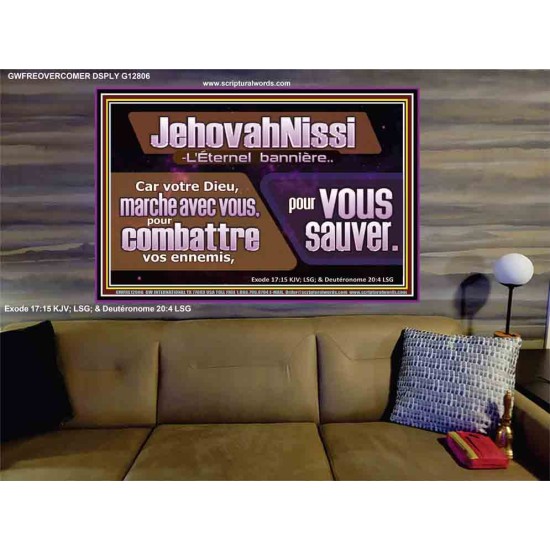 Dieu marche avec vous, pour combattre vos ennemis, pour vous sauver. Impressions d'art de portrait de verset biblique (GWFREOVERCOMER12806) 