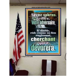 Soyez sobres, veillez. Votre adversaire, le diable, rôde comme un lion rugissant, cherchant qui il dévorera. Affiche pour chambre d'enfant (GWFREPEACE9618) 