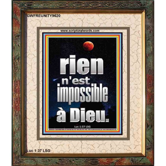 Car rien n'est impossible à Dieu. Portrait d'art mural inspirant ultime (GWFREUNITY9620) 