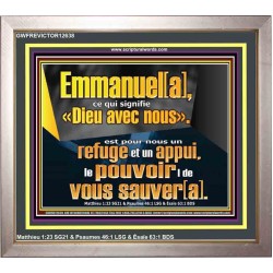 Emmanuel[a], ce qui signifie «Dieu avec nous». le pouvoir |de vous sauver[a]. Grand art mural scriptural encadré (GWFREVICTOR12638) "16X14"