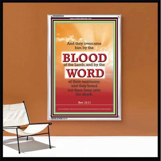 OVERCOME BY THE BLOOD OF THE LAMB   Large Frame Scripture Wall Art   (GWABIDE 025)   