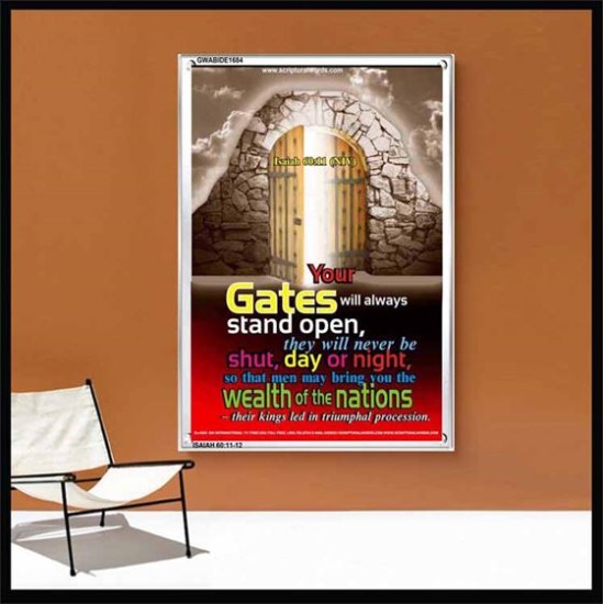 YOUR GATES WILL ALWAYS STAND OPEN   Large Frame Scripture Wall Art   (GWABIDE 1684)   