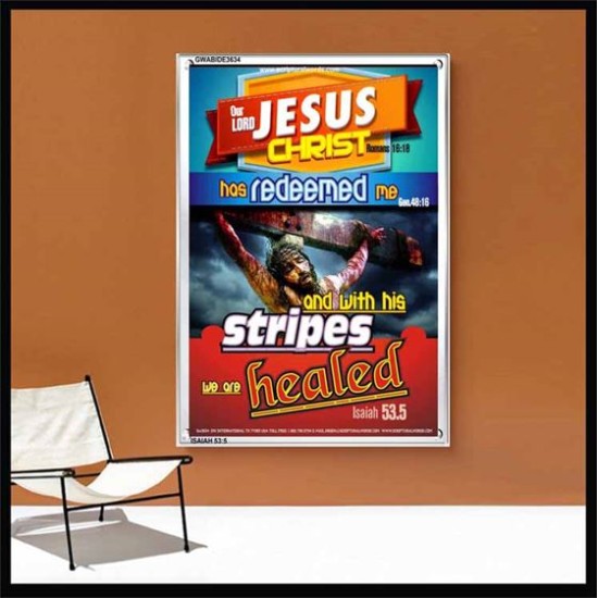 WITH HIS STRIPES   Bible Verses Wall Art Acrylic Glass Frame   (GWABIDE 3634)   