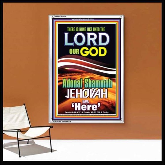 ADONAI JEHOVAH SHAMMAH GOD IS HERE   Framed Hallway Wall Decoration   (GWABIDE 8654)   