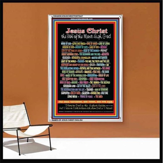 NAMES OF JESUS CHRIST WITH BIBLE VERSES    Religious Art Acrylic Glass Frame   (GWABIDE JESUSCHRISTPORTRAIT)   