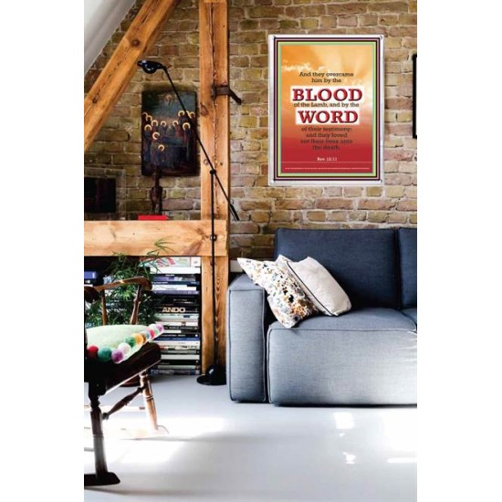 OVERCOME BY THE BLOOD OF THE LAMB   Large Frame Scripture Wall Art   (GWABIDE 025)   