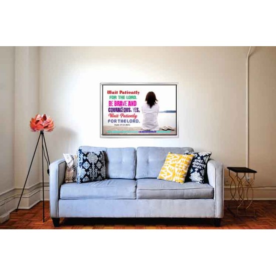 WAIT PATIENTLY FOR THE LORD   Large Framed Scripture Wall Art   (GWABIDE4325)   