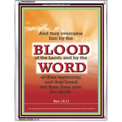 OVERCOME BY THE BLOOD OF THE LAMB   Large Frame Scripture Wall Art   (GWABIDE 025)   "16X24"