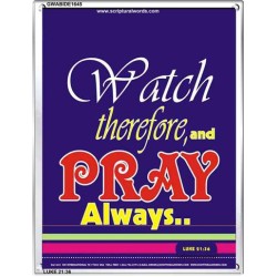 WATCH THEREFORE AND PRAY   Frame Bible Verse   (GWABIDE 1645)   "16X24"