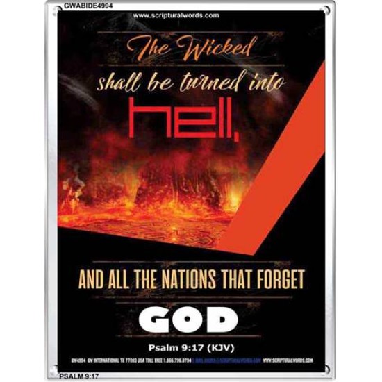 THE WICKED SHALL BE TURNED INTO HELL   Large Frame Scripture Wall Art   (GWABIDE 4994)   