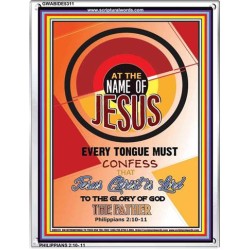 AT THE NAME OF JESUS   Framed Restroom Wall Decoration   (GWABIDE 5311)   