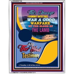 GOOD WARFARE BY THE BLOOD OF THE LAMB   Bible Verse Frame for Home   (GWABIDE 7726)   "16X24"