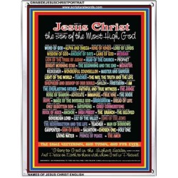 NAMES OF JESUS CHRIST WITH BIBLE VERSES    Religious Art Acrylic Glass Frame   (GWABIDE JESUSCHRISTPORTRAIT)   "16X24"